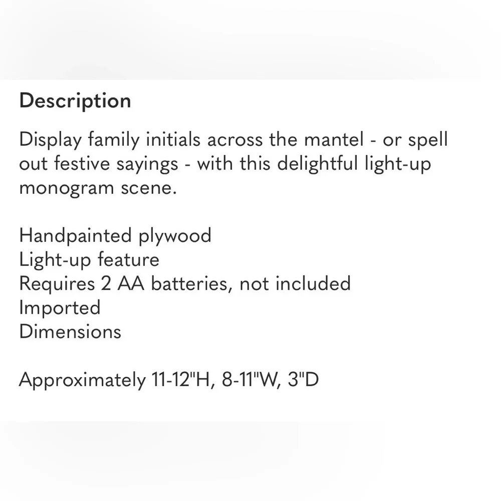 Anthropologie Monogram Wonderland Light-Up Scene Letter M NEW